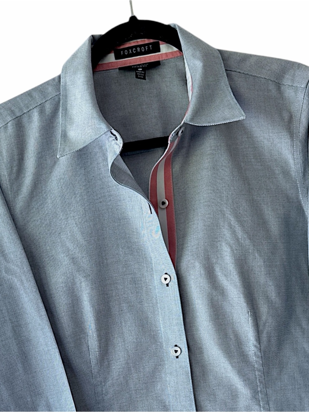FOXCROFT NWOT BUTTON DOWN LIGHT BLUE SHIRT STRIPED CUFFS & PLACKET NO IRON | 12 - Picture 2 of 11